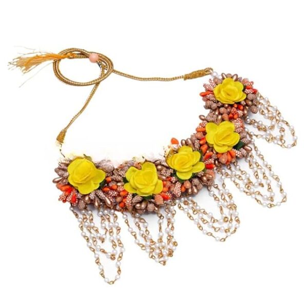 RKG HANDICRAFTS Womens Beautiful Artificial Orange, Yellow & Golden Color Flower Jewelry Set For Haldi Bridal Jewellery Wedding Jewelry Jewelry For Mehndi And Haldi - Image 3
