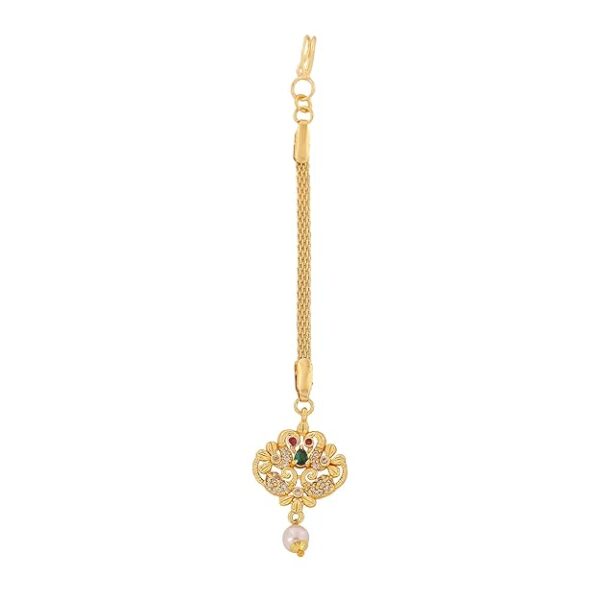 Estele CZ Entwined Peacock Designer Maang Tikka with Pearls for Girls & Women's