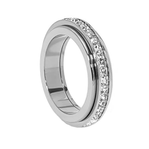 Pingyongchang Anxiety Rings Titanium Steel Spinner Fidget Band Rings for Women Ladies Cubic Zirconia Relieving Anxiety Wedding Promise Lucky Statement Rings Comfort Fit Size 6 to 10