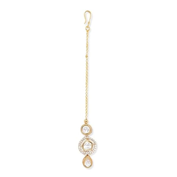 Rubans 22K Gold Plated White Kundan & Cubic Zirconia Studded Delicate Maangtikka Elegant Traditional Jewellery for Women & Girls