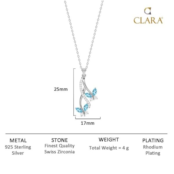 Clara 925 Sterling Silver Butterfly Pendant Earring Chain Jewellery Set | Rhodium Plated, Swiss Zirconia | Gift for Women & Girls - Image 3