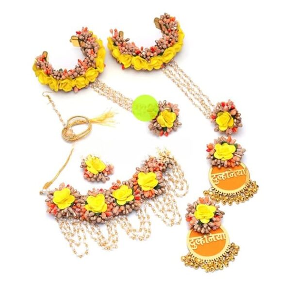 RKG HANDICRAFTS Womens Beautiful Artificial Orange, Yellow & Golden Color Flower Jewelry Set For Haldi Bridal Jewellery Wedding Jewelry Jewelry For Mehndi And Haldi - Image 7