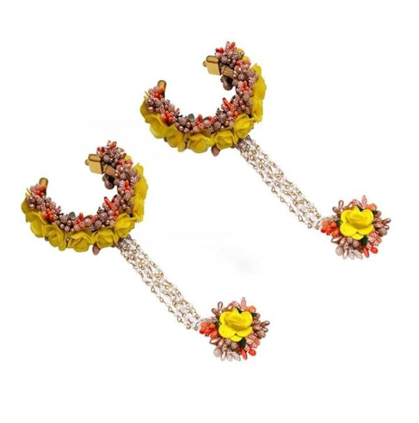 RKG HANDICRAFTS Womens Beautiful Artificial Orange, Yellow & Golden Color Flower Jewelry Set For Haldi Bridal Jewellery Wedding Jewelry Jewelry For Mehndi And Haldi - Image 6