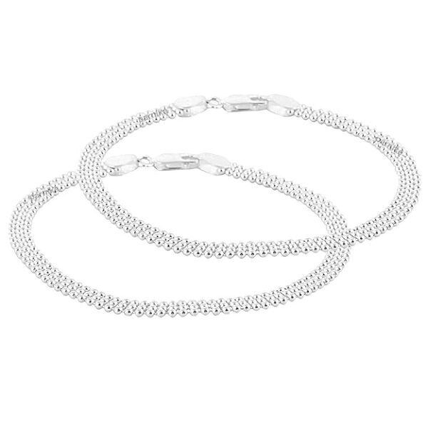 Parnika (Formerly MJ Trendy Flexible Silver Payal (Anklets) in Pure 92.5 Sterling Silver for Girls/Women | Gift for Women and Girls | With Certificate of Authenticity |