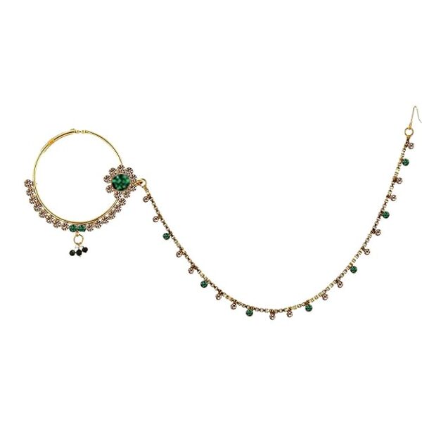 Lucky Jewellery 18 K Gold Plated Karwa Chauth Grey Color Alloy Wedding Suhag Nath for Girls & Women