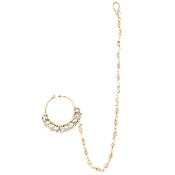 Kundan Elegance Shahi Noor Nath Nose Ring For Women|Women Gold Nose Rings|Kundan Polki Nose Rings|Gift For Her|Women Gifts|Gift For Valentine|Valentine Gifts|Raksha Bandhan Gifts|Gift For Sister - Image 3