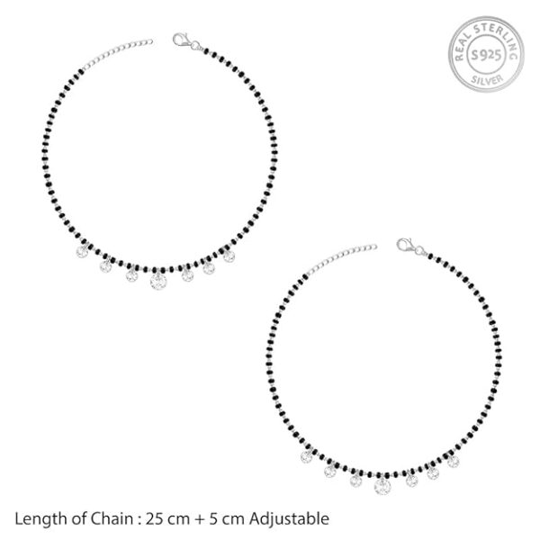 GIVA 925 Silver 18k Gold Plated Rose Gold Zircon Studded Black Bead Anklet | Gifts for Women & Girls - Image 3