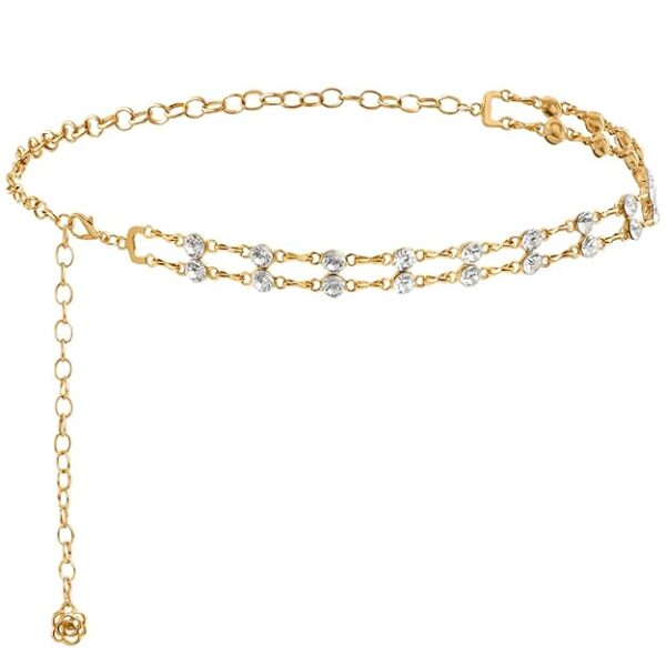 Peora Fashion Cubic Zirconia Studded Dress Belly Chain Adjustable Waist Chain Fancy Kamarbandh Belt for Women - Image 3