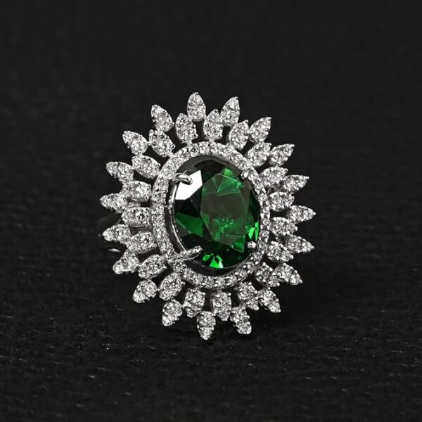 CLARA 925 Sterling Silver Emerald Adjustable Cocktail Ring | Rhodium Plated, Swiss Zirconia | Jewellery Gift for Women and Girls - Image 4