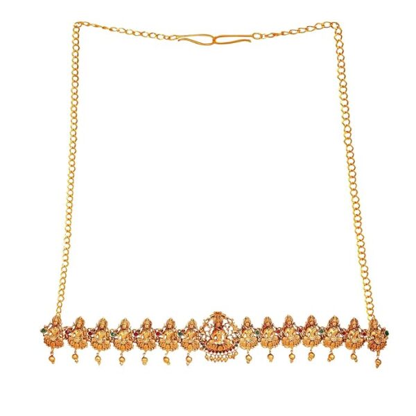 AccessHer Traditional Gold-Plated Temple Jewellery Waist Belt | Goddess Lakshmi Bridal Kamarbandh | Elegant Kamarpatta for Women | Perfect for Weddings & Festive Occasions