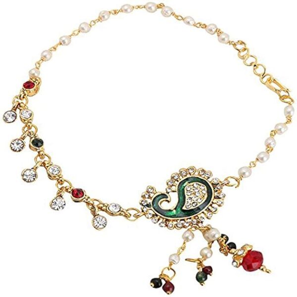 SheCARIO Gold Plated Anklets | Red Resin Payal | Pajeb | Painjan |Pattilu | Foot Jewellery for Girls & Women - Multicolor - Set of 1 - Image 2
