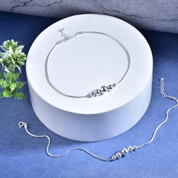 DHRUVS COLLECTION 925 Pure Silver 5 Moving Ball Threaded Snake Pattern Anklet (Payal) in Pure 92.5 Pure Sterling Silver for Girls & Women - Image 3