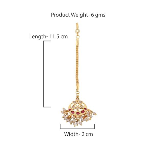 Estele Maang Tikka for Women Gold Plated CZ Traditional Kundan Studded Maang Tikka with White Pearls for Girls and Women-AD-MT-009-IG TIKAA - Image 3