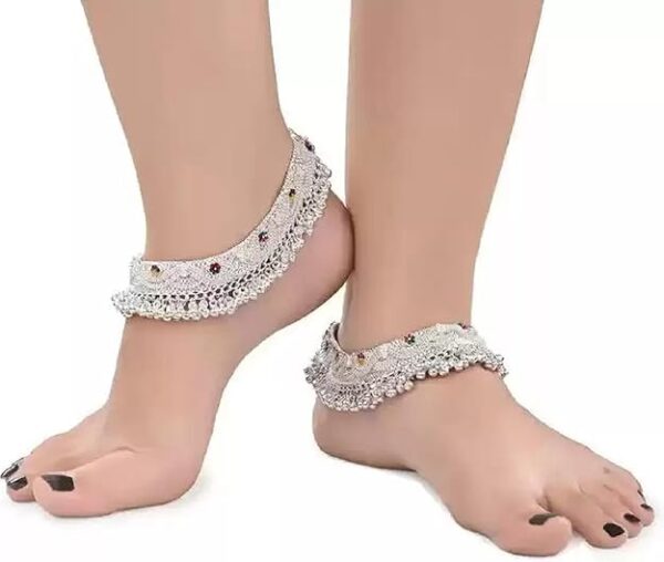 Silver Plated Traditional Anklets Payal with Meenakari Work - Classic, Fancy and Stylish for Women & Girls Daily - Functions - Party - Wedding - Wear - Image 3