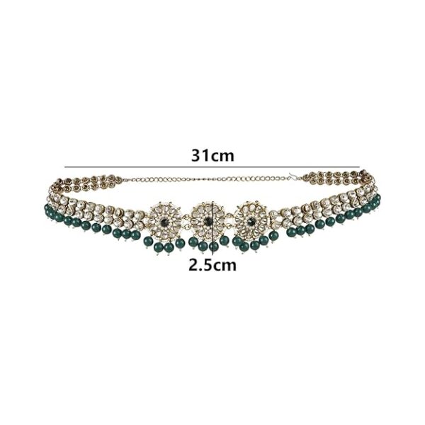 I Jewels Gold Plated Traditional Ethnic White Floral Design Kundan And Stone Studded Adjustable Pearl Kamarband/Belly Chain/Kandora/Wait Belt For Women - Image 2