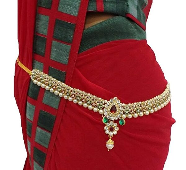 Handicraft Kottage Gold Plated Pearl with Multi Color Stone Belly Chain for Women - Image 2