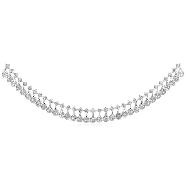 Peora Silver Plated Coin Tassel Kamarband Fancy Dress Belt Belly Chain Contemporary Jewellery for Women & Girls - Image 2