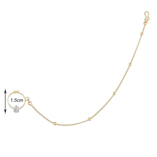 I Jewels 18k Gold Plated Traditional Ethnic Bridal Nose Ring/Nath without piercing with Pearl Chain Encased with Stone for Women/Girls (NL44) - Image 2