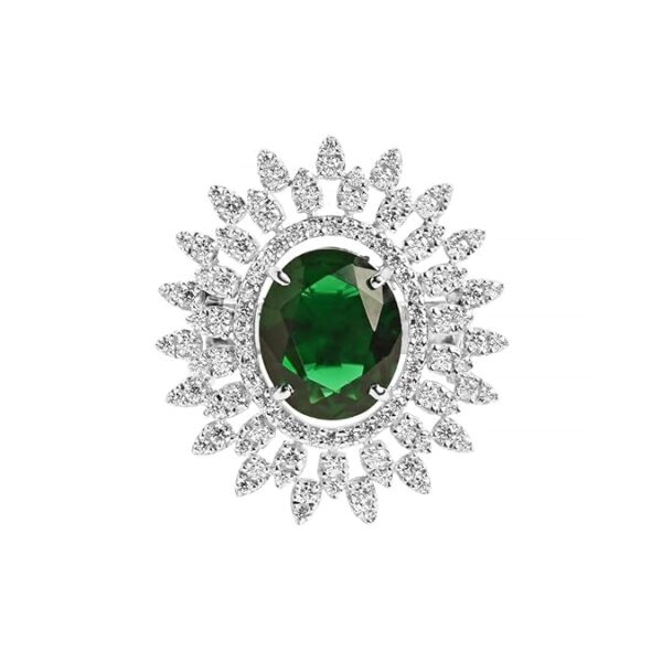 CLARA 925 Sterling Silver Emerald Adjustable Cocktail Ring | Rhodium Plated, Swiss Zirconia | Jewellery Gift for Women and Girls