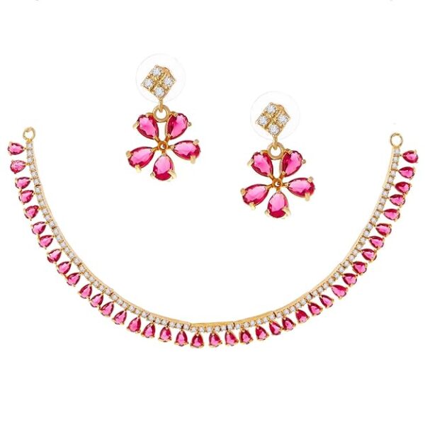 Zeneme Jewellery Set Gold Plated American Diamond Necklace Set with Earrings Jewellery for Women & Girls