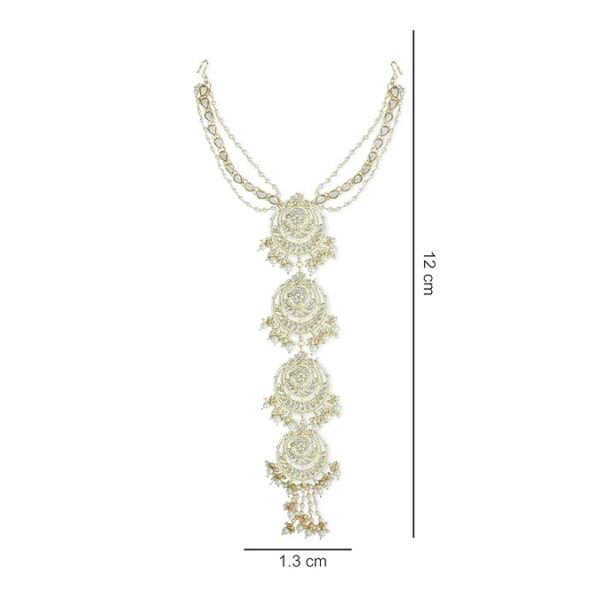 I Jewels Gold Plated Traditional Handcrafted White Kundan and Pearl Studded Paranda/Hair Braid Pin Choti For Bridal Perfect for Wedding (T2096W) - Image 2