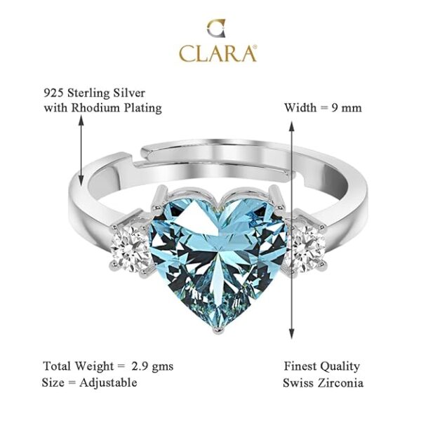 Clara 925 Sterling Silver Heart Stone Ring with Adjustable Band | Gift for Women Wife Girls - Image 2
