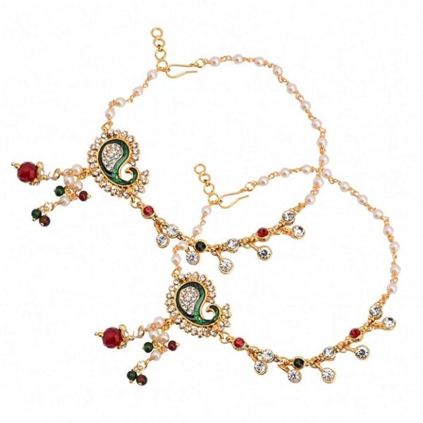 SheCARIO Gold Plated Anklets | Red Resin Payal | Pajeb | Painjan |Pattilu | Foot Jewellery for Girls & Women - Multicolor - Set of 1