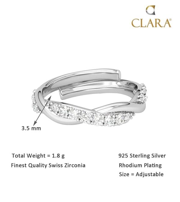 Clara Pure 925 Sterling Silver Minimal Office wear Finger Ring with Adjustable Band | Gift for Women Girls Wife Girlfriend | Multiple Design Options - Image 2