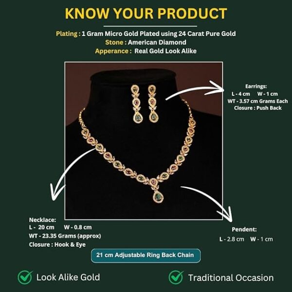 Sasitrends Traditional Micro Gold Plated Multi Color AD American Diamond Jewellery Necklace Jewellery Set for Women and Girls - Image 5