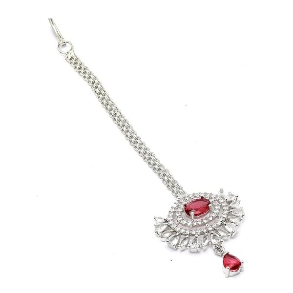 Zeneme Maang Tikka for Women Beautiful AD/American Diamond Studded Rose Gold Plated Crystal Maang Tikka for Women and Girls