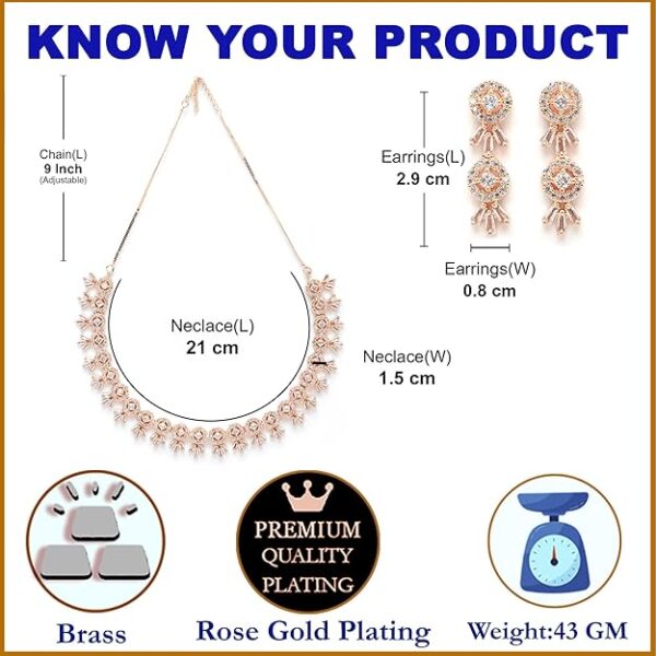 ZENEME Women American Diamond Studded Necklace With Earring Detailing Jewellery Set For Women and Girl - Image 3