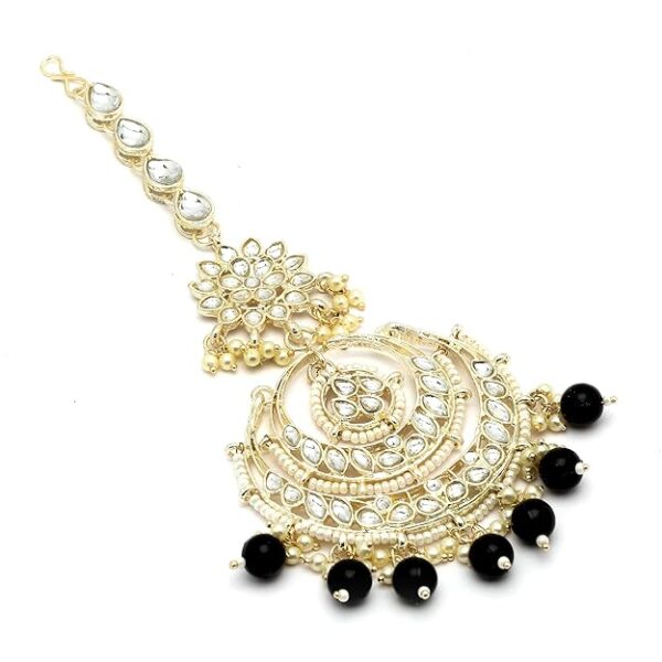 Zeneme 18K Gold Plated Traditional Kundan Studded with Pearls Maang Tikka for Women/Girls