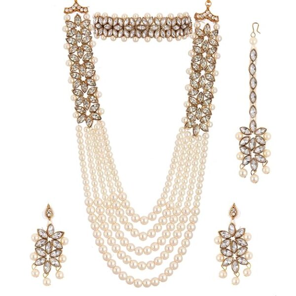 ZENEME Jewellery Sets for Women Gold Plated Bridal Long Necklace Set Neck Choker with Earrings and Maang Tikka for Women & Girls
