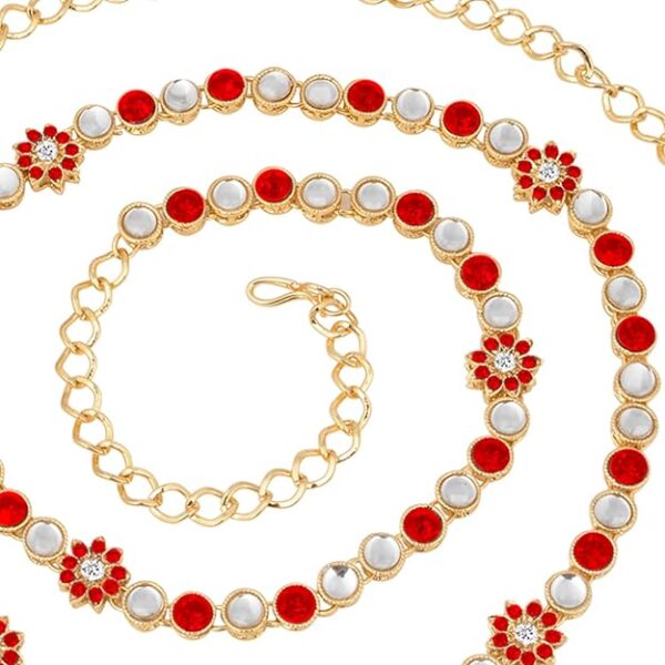 Peora Traditional Jewellery 18K Gold Plated Blue Kundan Waist Belt Kamarband Belly Chain for Women Girls - Image 3