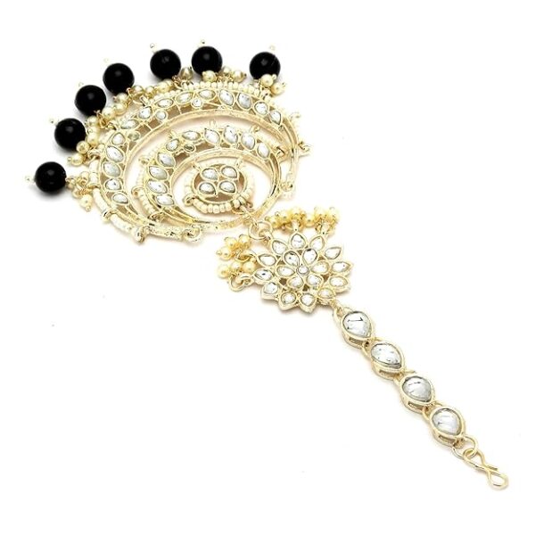 Zeneme 18K Gold Plated Traditional Kundan Studded with Pearls Maang Tikka for Women/Girls - Image 3