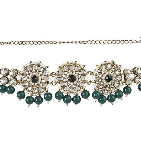 I Jewels Gold Plated Traditional Ethnic White Floral Design Kundan And Stone Studded Adjustable Pearl Kamarband/Belly Chain/Kandora/Wait Belt For Women - Image 3
