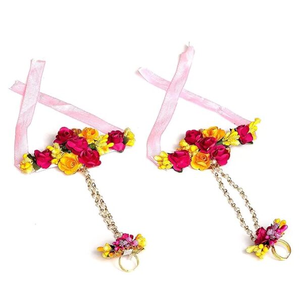 Sanvatsar Fabric & Paper Flower Jewellery Set for Women & Girls for haldi/Mehandi/Engagement/Wedding/Marriage(Nazz Yellow Pink) - Image 2