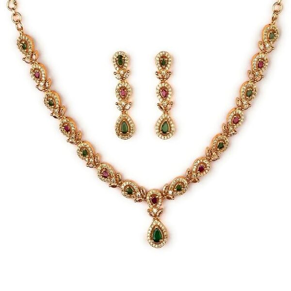 Sasitrends Traditional Micro Gold Plated Multi Color AD American Diamond Jewellery Necklace Jewellery Set for Women and Girls