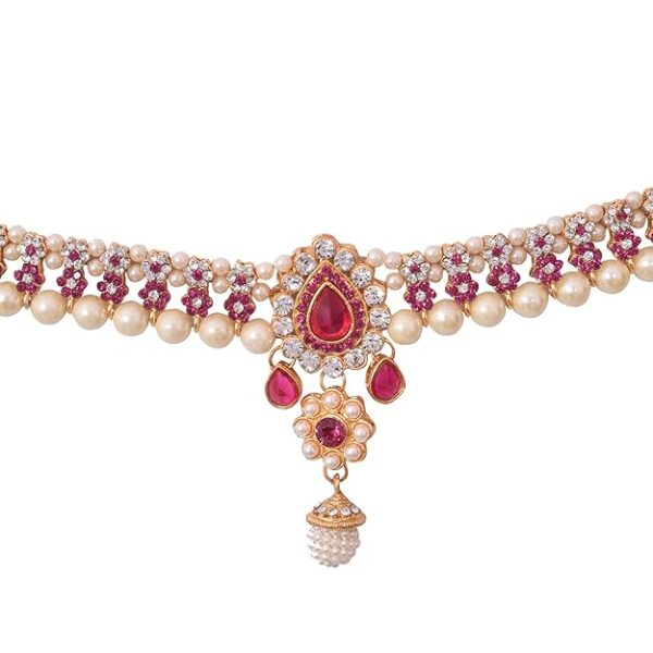 "Jewelstone Multi-Color Kundan Design Belly Chains for Women & Girls - Golden & Red Waist Jewelry - Image 2