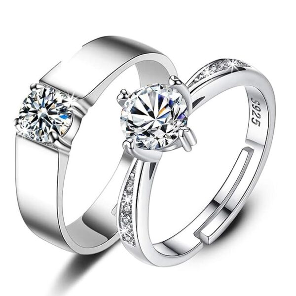 Via Mazzini Silver Plated His and Her Matching Adjustable Promise Couple Ring Set for Valentine; Anniversary and Engagement for Men and Women -2 Pcs