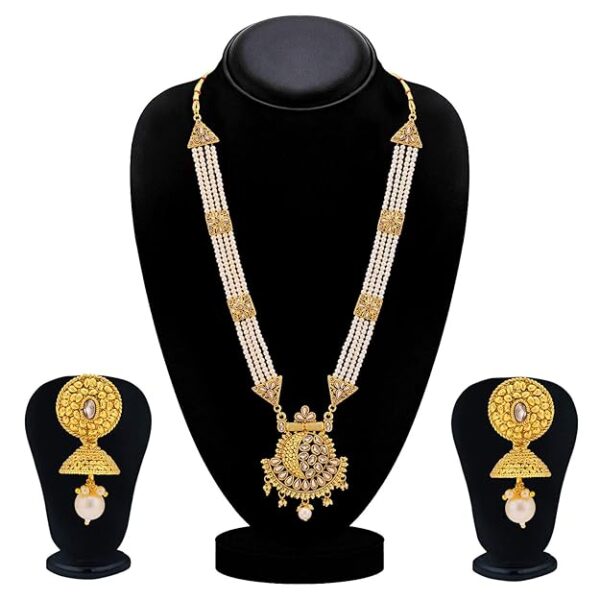 Sukkhi Classic LCT Gold Plated Wedding Jewellery Pearl Long Haram Necklace Set For Women (N83782) - Image 4