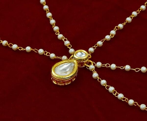 Kyoot Jewels Kundan Matha Patti Gold Pearl Sheeshphool Bridal Maang Tika Traditional Head band Jewellery for Women and Girls - Image 6