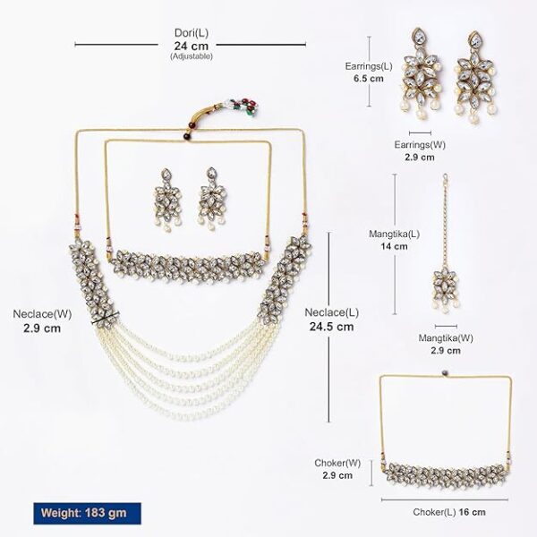 ZENEME Jewellery Sets for Women Gold Plated Bridal Long Necklace Set Neck Choker with Earrings and Maang Tikka for Women & Girls - Image 3