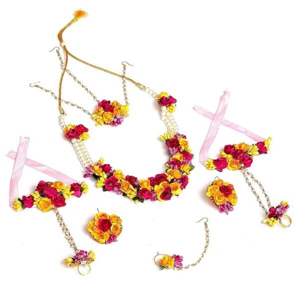 Sanvatsar Fabric & Paper Flower Jewellery Set for Women & Girls for haldi/Mehandi/Engagement/Wedding/Marriage(Nazz Yellow Pink)