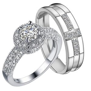 Mahi Valentine Gift Proposal Couple Ring Set with Cubic Zirconia for Men and Women (PAFRCO1103032PR)