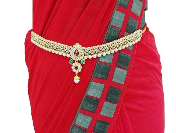 Handicraft Kottage Gold Plated Pearl with Multi Color Stone Belly Chain for Women - Image 3