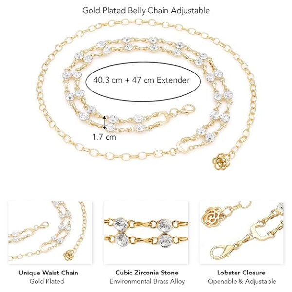 Peora Fashion Cubic Zirconia Studded Dress Belly Chain Adjustable Waist Chain Fancy Kamarbandh Belt for Women - Image 4