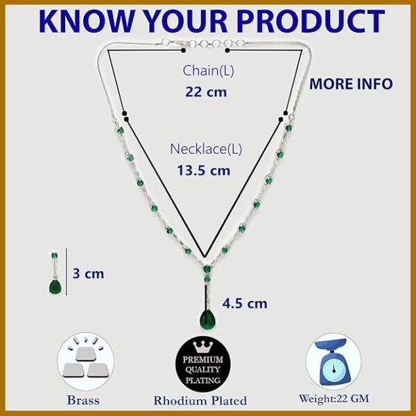 ZENEME Jewelry Luxury Green American Diamond Crytal Sleek Silver Plated Necklace Jewellery Set For Women & GIfts For Girls - Image 2