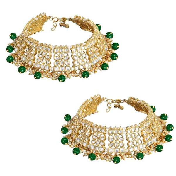 I Jewels Gold Plated Bridal Kundan Anklets for Women