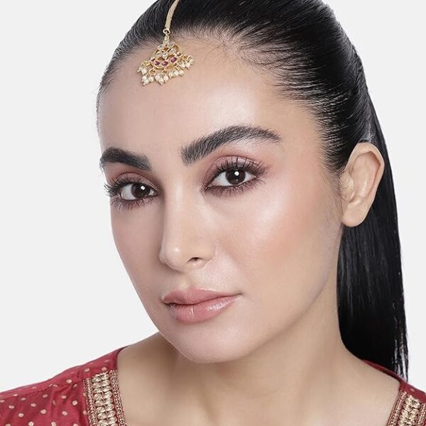 Estele Maang Tikka for Women Gold Plated CZ Traditional Kundan Studded Maang Tikka with White Pearls for Girls and Women-AD-MT-009-IG TIKAA - Image 4